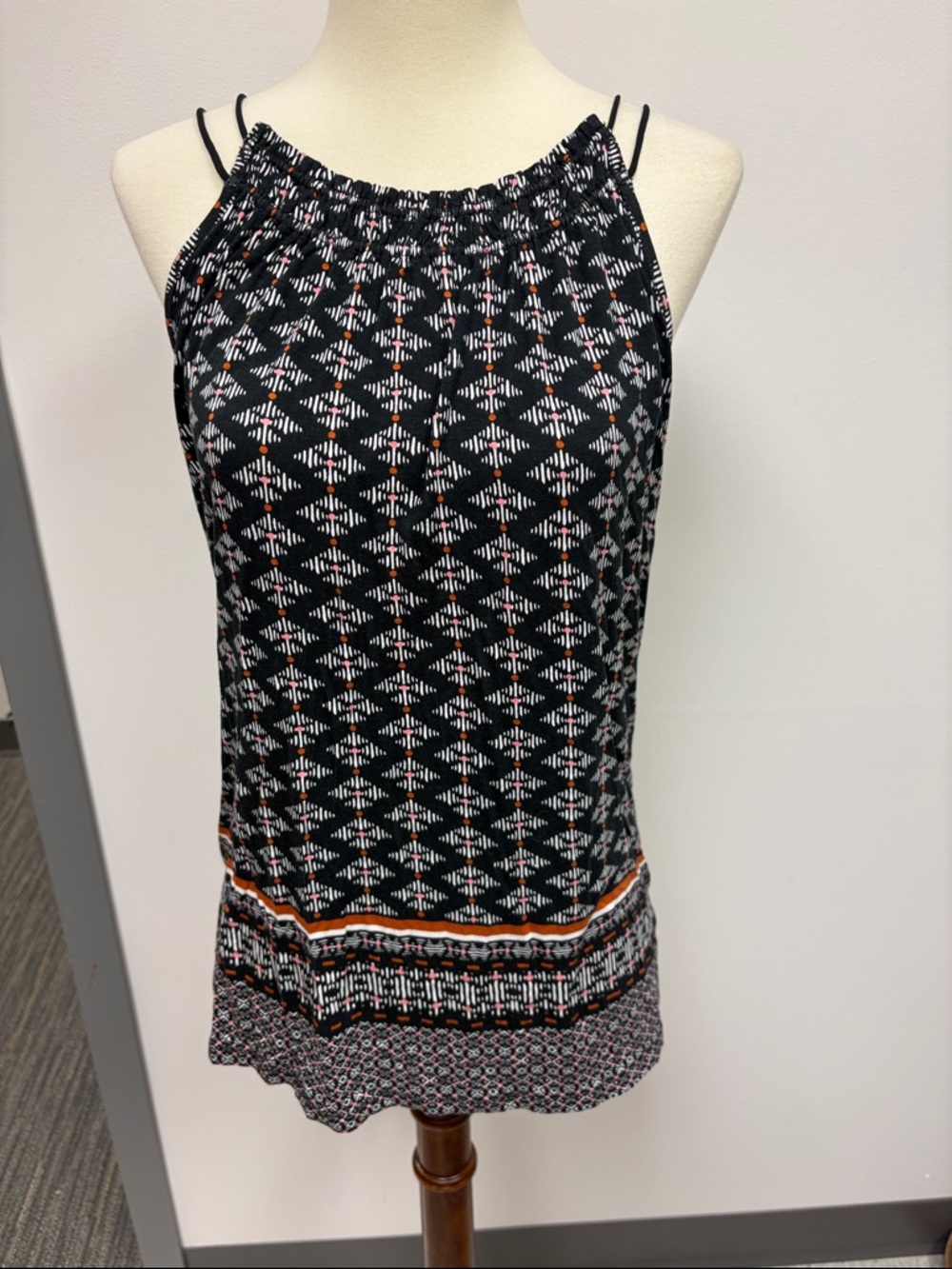 Womens Black Patterned Halter Tank Top
